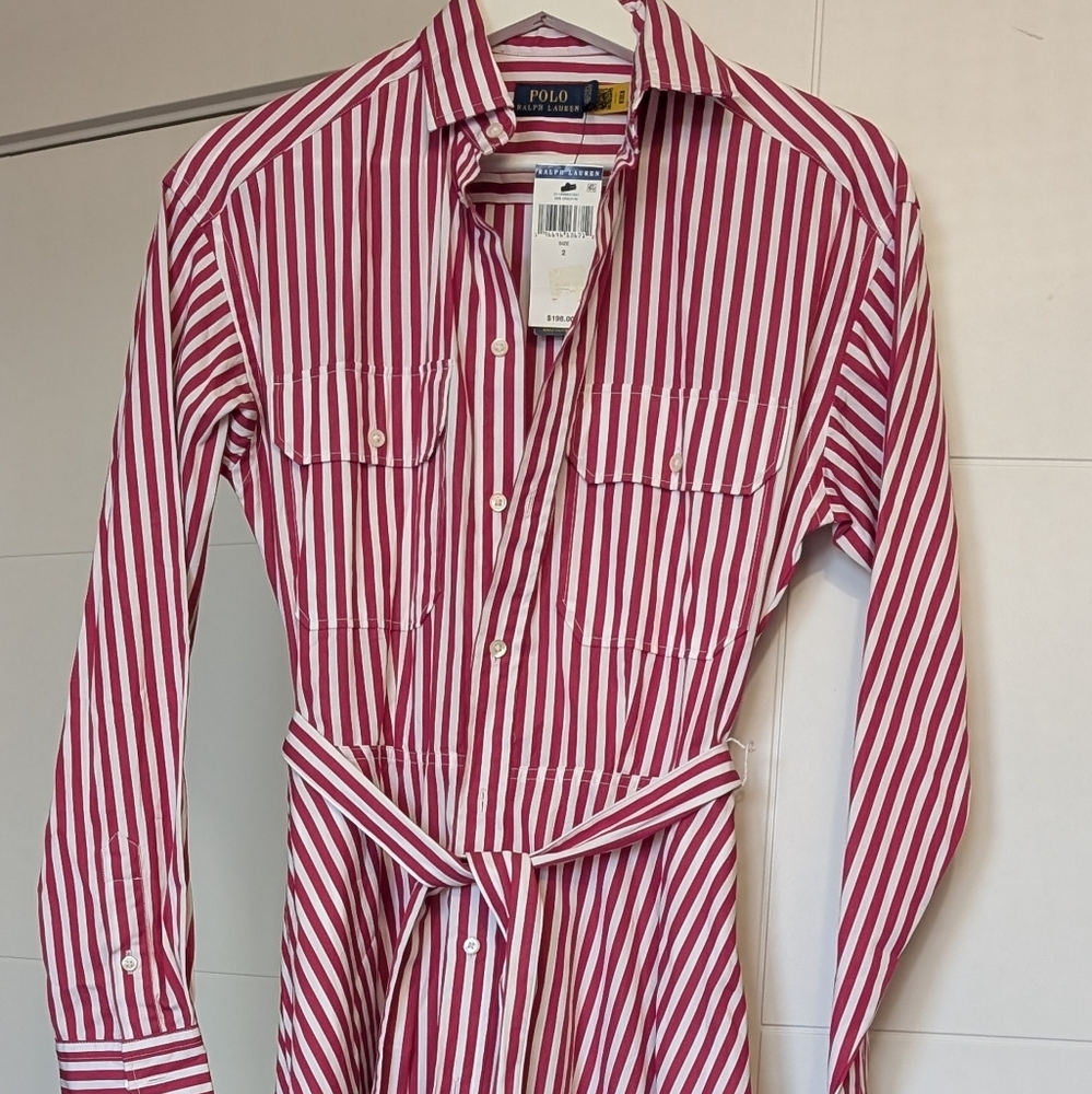 Polo Ralph Lauren Elegant Striped Midi Dress in Red and White